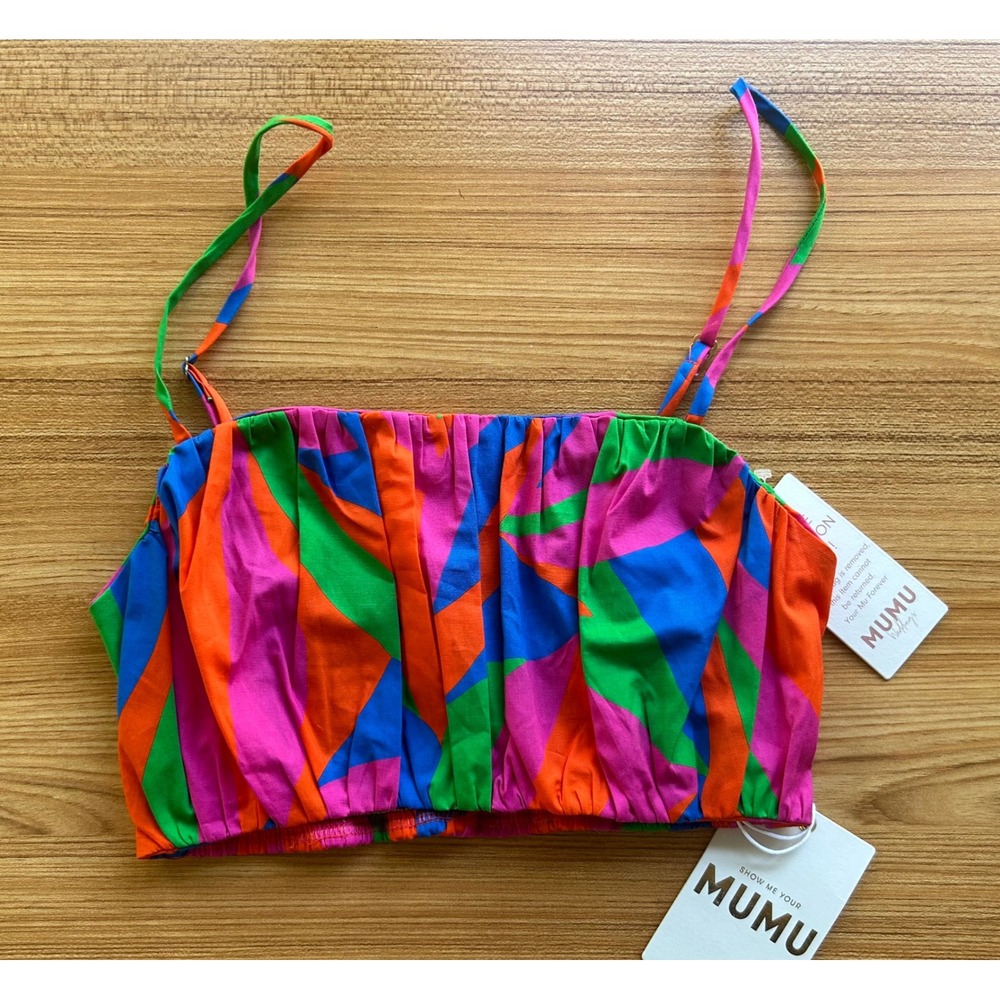 Show Me Your Mumu Geometric Print Smocked Crop Top Small NEW!